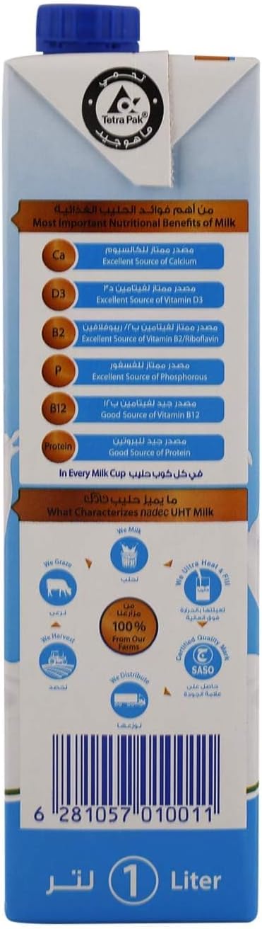 Nadec Full Fat Long Life Milk, 12 x 1 Liter